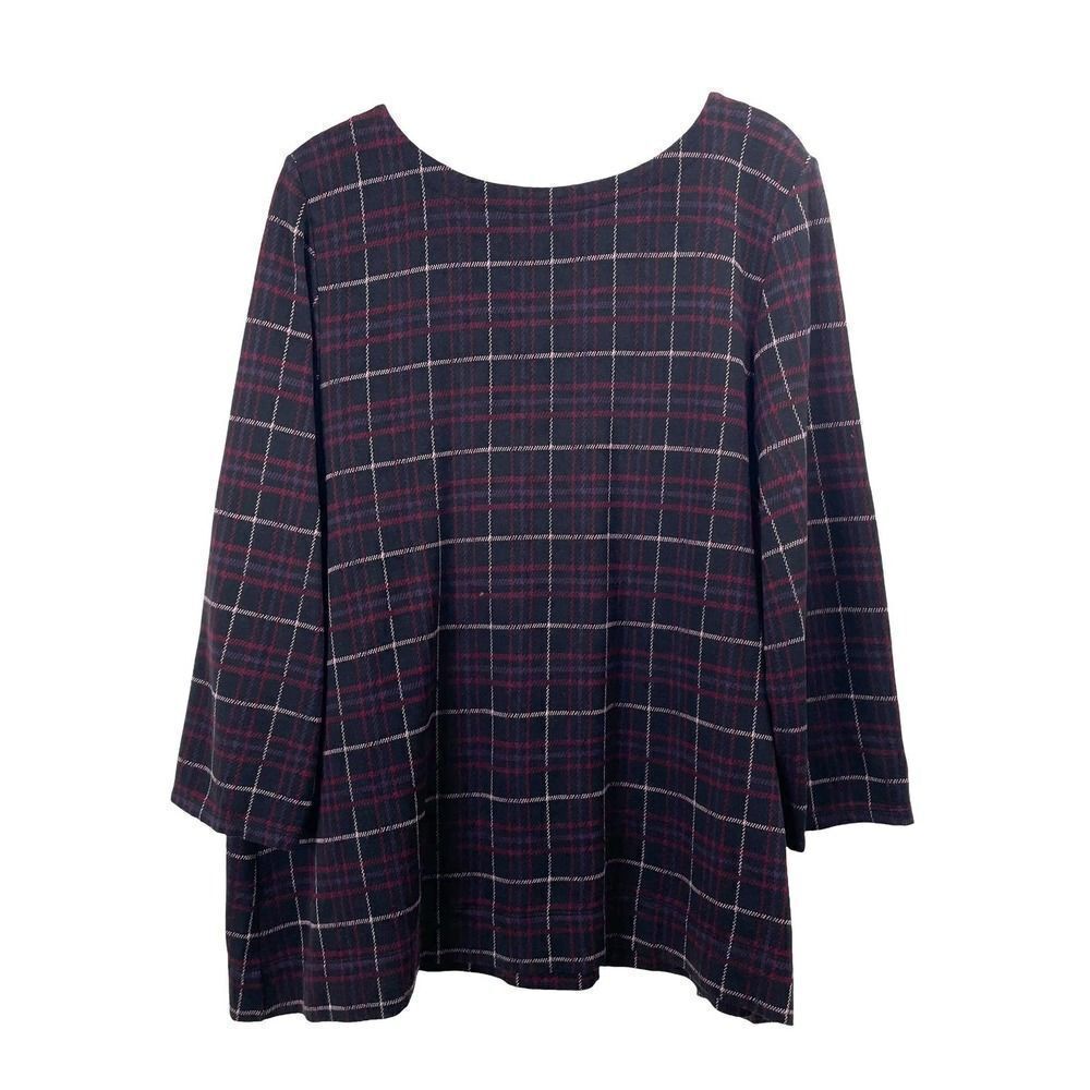 J.‎ Jill Ponte plaid v neck back top blouse Sz XL